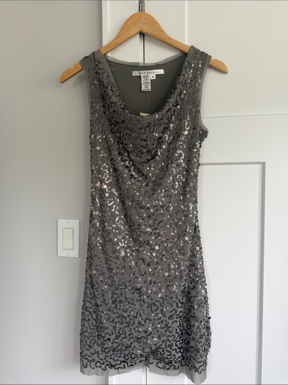 NWT Max Studio XS Gray Sequin Cowl Neck Cocktail Mini Dress